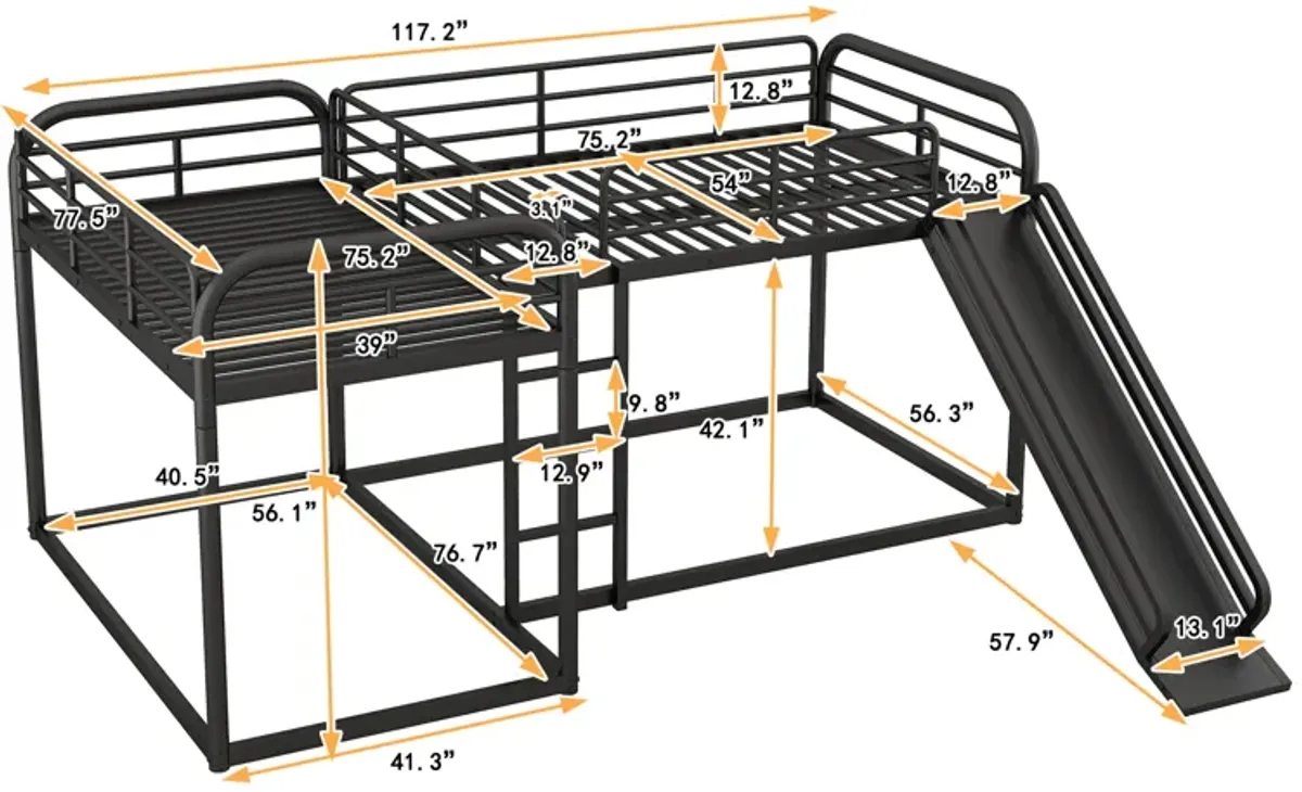 Quad L-Shaped Bunk Bed with Slide