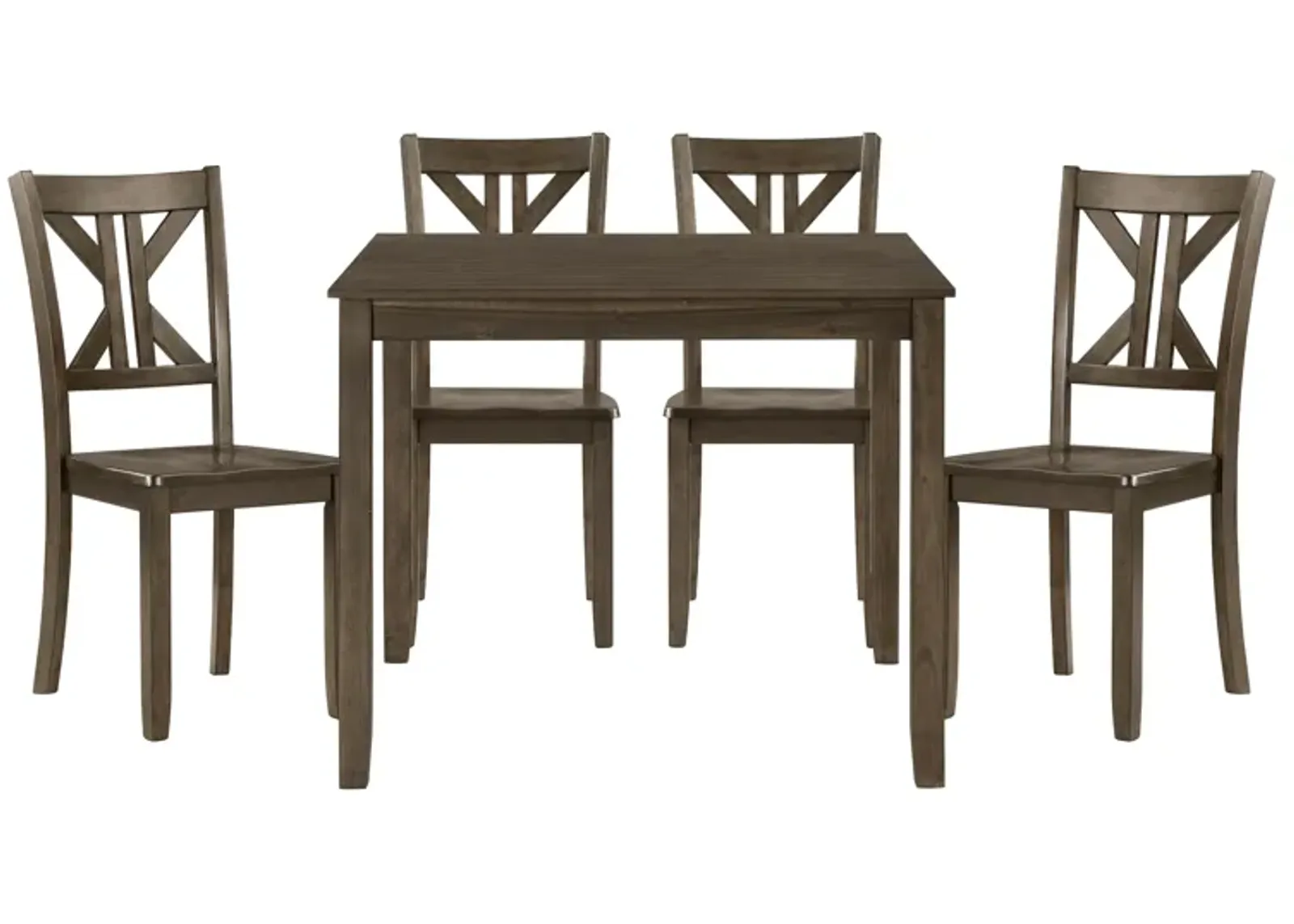 Ivy 5 Piece Dining Set, Square Top Table, 4 X Back Chairs, Brown Solid Wood - Benzara