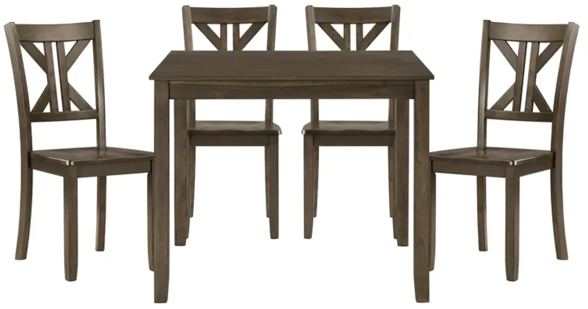 Ivy 5 Piece Dining Set, Square Top Table, 4 X Back Chairs, Brown Solid Wood - Benzara