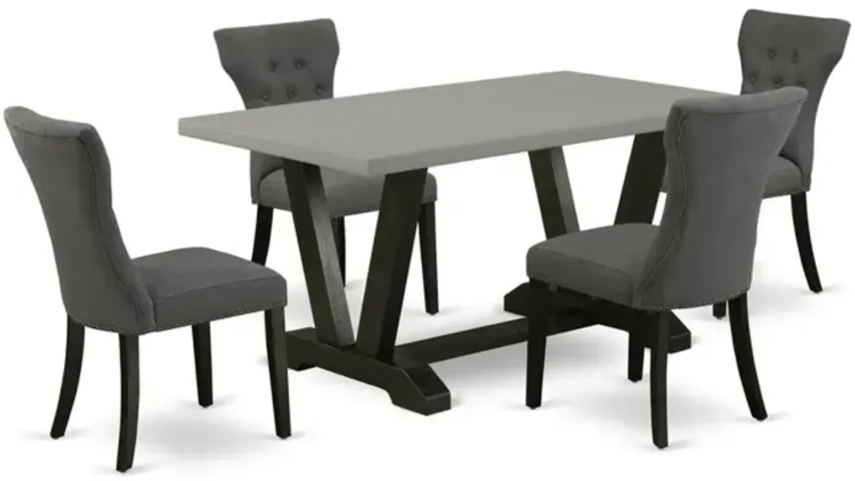 East West Furniture 5-Piece Kitchen Dinette Set Included 4 Kitchen Dining chairs Upholstered Seat and High Button Tufted Chair Back and Rectangular Table with Cement Color Rectangular Table Top - Blac
