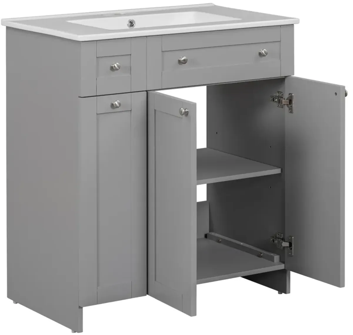 Gewnee 30-Inch Blue Bathroom Vanity with Ceramic Sink Combo, Abundant Storage Cabinet - 2 Soft close Doors and Double-tier Deep Drawer