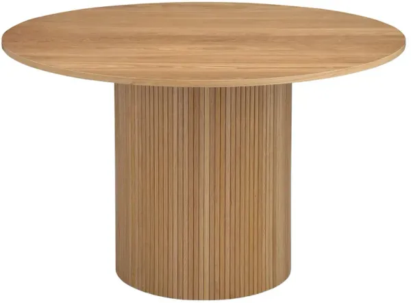 Bradd Dining Table with Natural Brown Wood Details, 48 Inch Round - Benzara