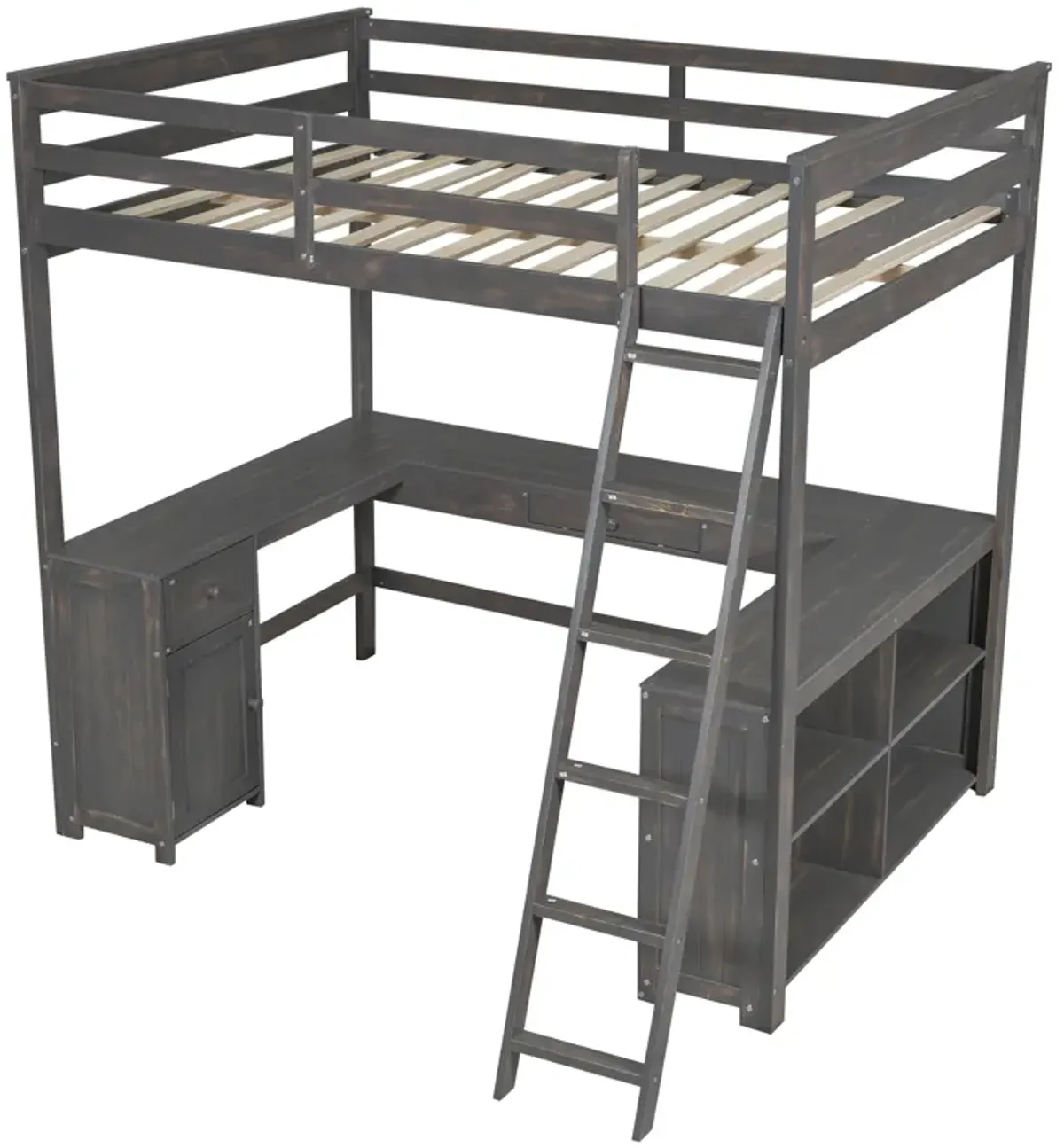 Merax Loft Bed with Desk  and Storage Shelves