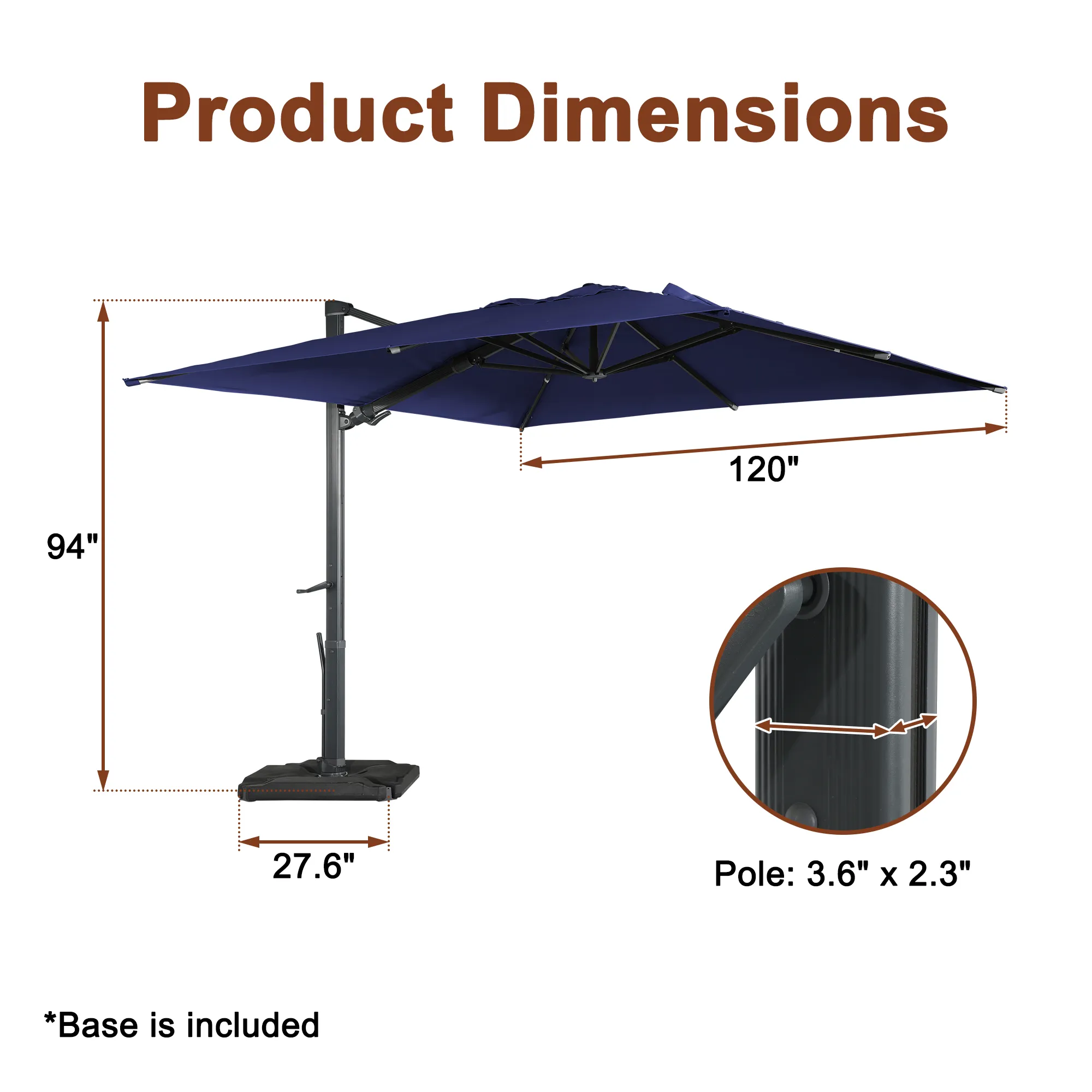 MONDAWE 10ft Square Cantilever Patio Umbrella with Included Base Weight for Outdoor Sun Shade