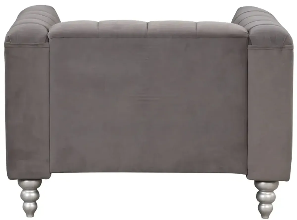 42" Modern Sofa Dutch Fluff Upholstered Sofa With Solid Wood Legs, Buttoned Tufted Backrest, Gray