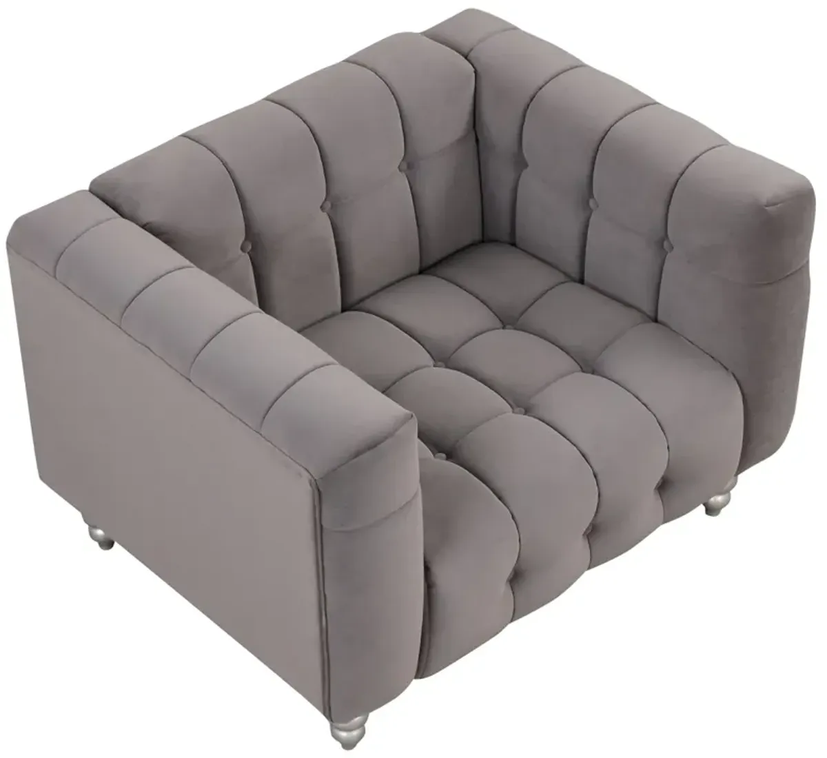 42" Modern Sofa Dutch Fluff Upholstered Sofa With Solid Wood Legs, Buttoned Tufted Backrest, Gray