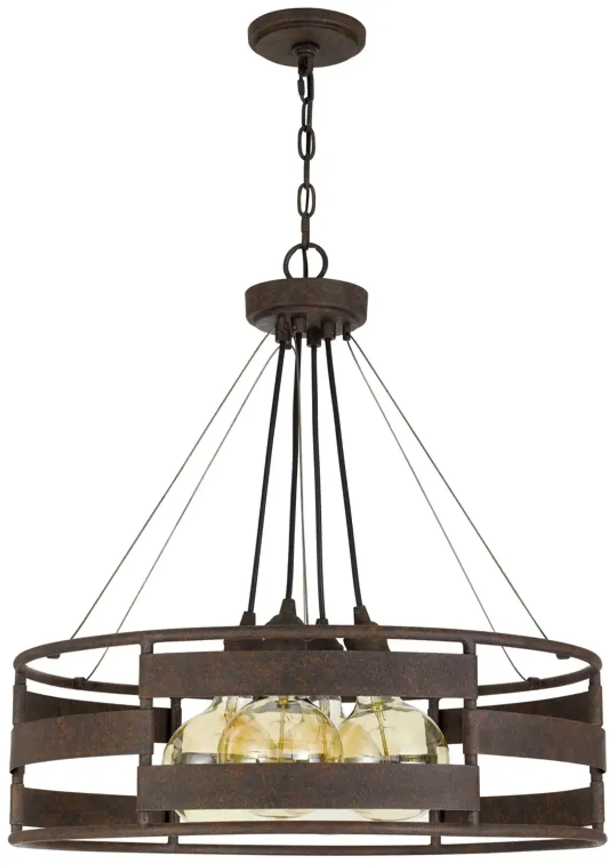 Frot 24 Inch Chandelier w Light Bulbs, Suspended Cable Design, Rust - Benzara