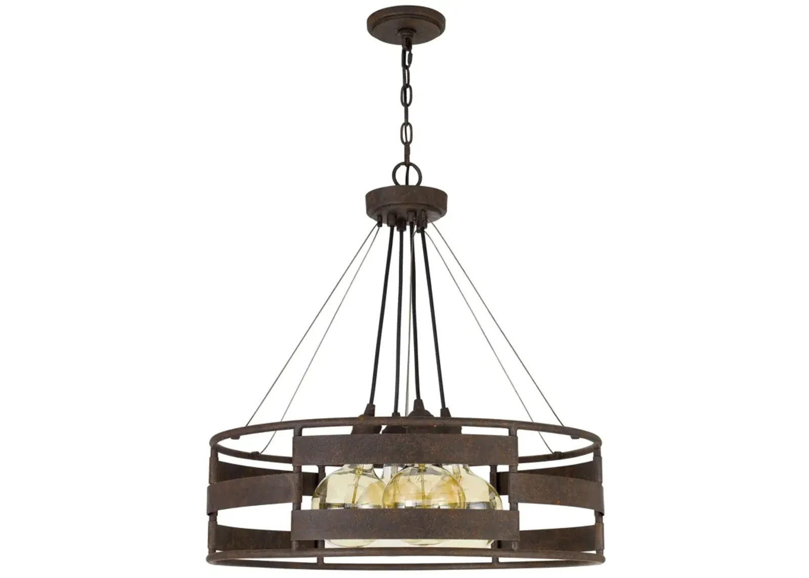 Frot 24 Inch Chandelier w Light Bulbs, Suspended Cable Design, Rust - Benzara