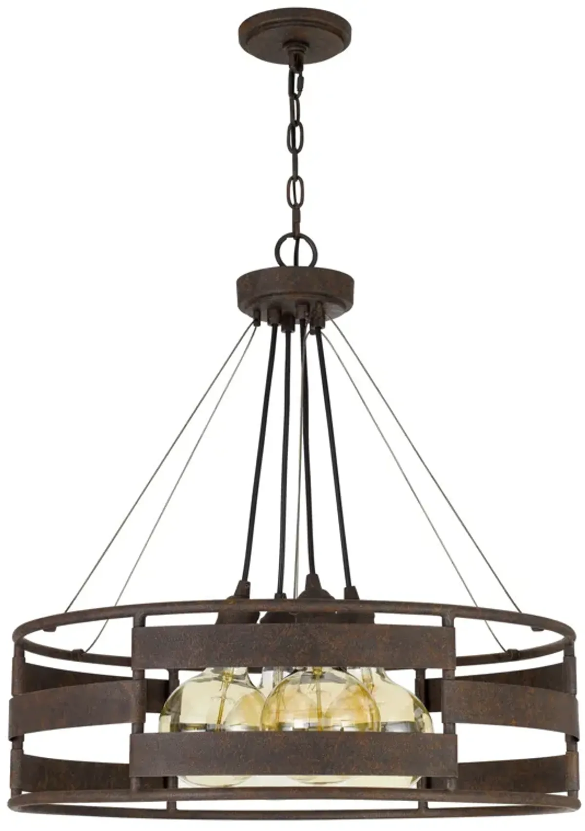 Frot 24 Inch Chandelier w Light Bulbs, Suspended Cable Design, Rust - Benzara