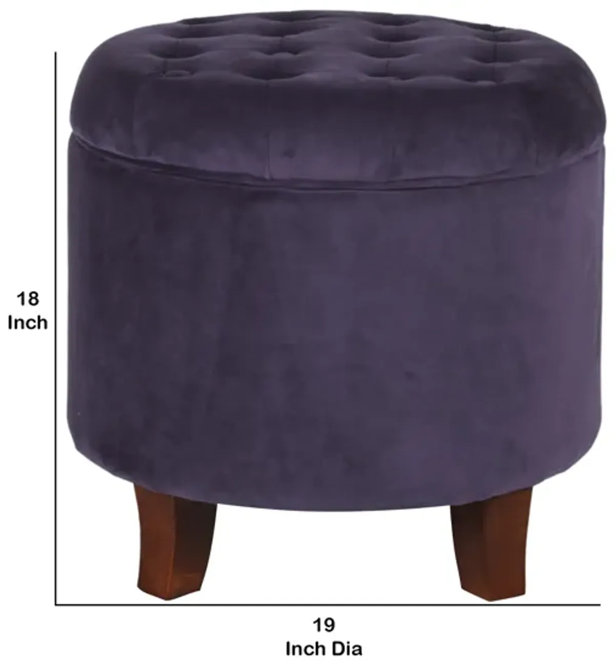 Button Tufted Velvet Upholstered Wooden Ottoman with Hidden Storage, Purple and Brown - Benzara