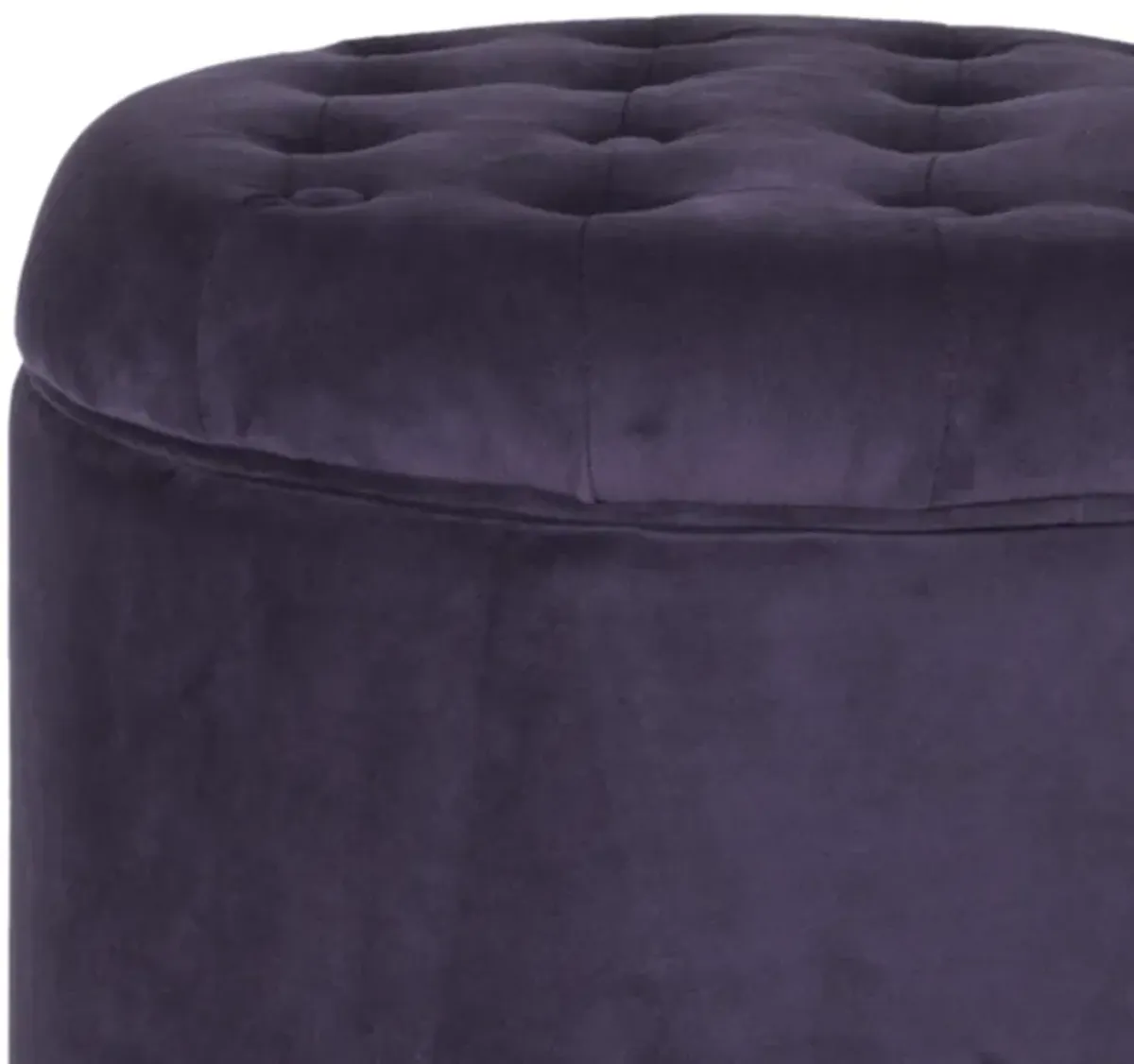 Button Tufted Velvet Upholstered Wooden Ottoman with Hidden Storage, Purple and Brown - Benzara