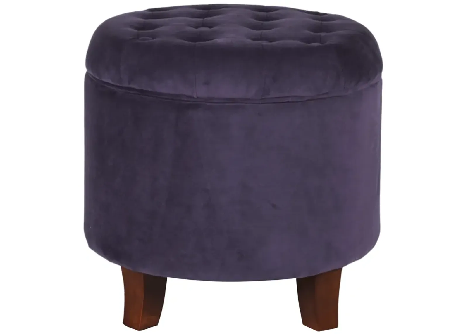 Button Tufted Velvet Upholstered Wooden Ottoman with Hidden Storage, Purple and Brown - Benzara