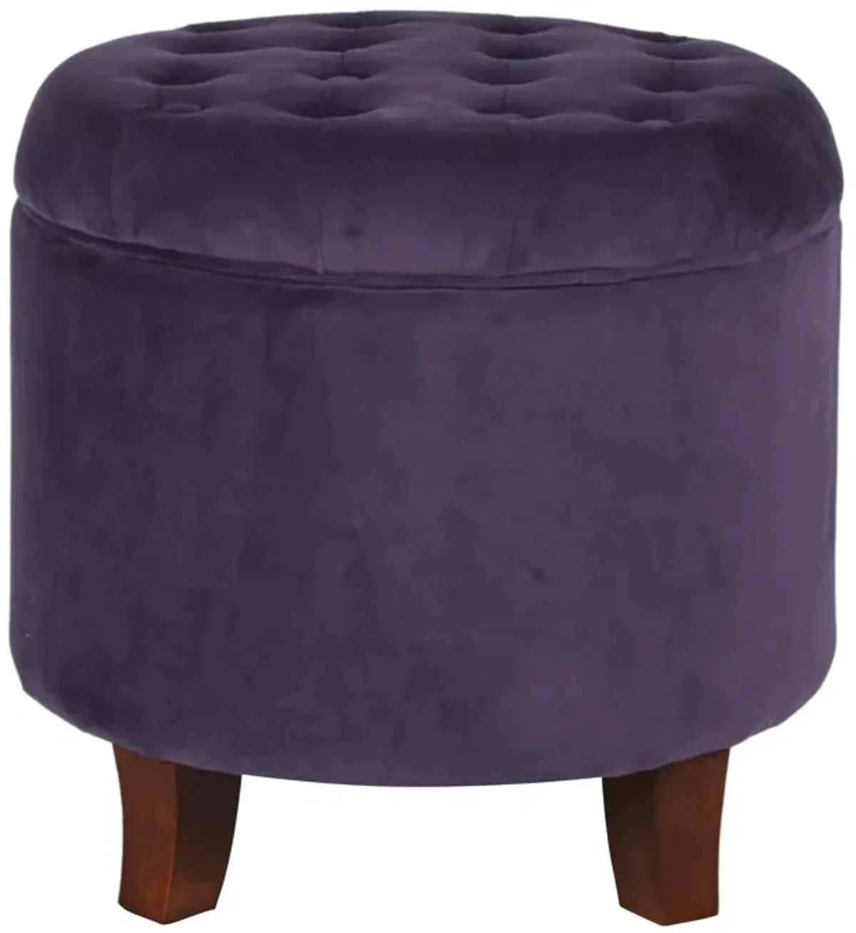 Button Tufted Velvet Upholstered Wooden Ottoman with Hidden Storage, Purple and Brown - Benzara