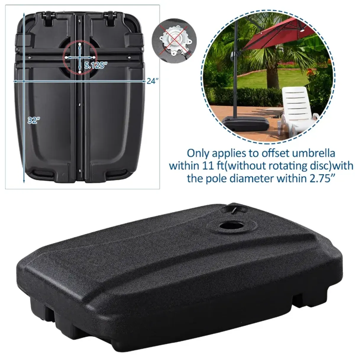 60L Plastic Weighted Fill Water Sand Wheel Patio Umbrella Base