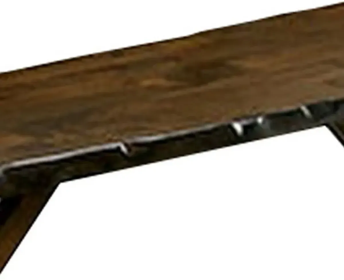 Naef 54 Inch Wood Dining Bench, Walnut Brown, Live Edges, Angled Legs -Benzara