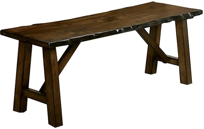 Naef 54 Inch Wood Dining Bench, Walnut Brown, Live Edges, Angled Legs -Benzara