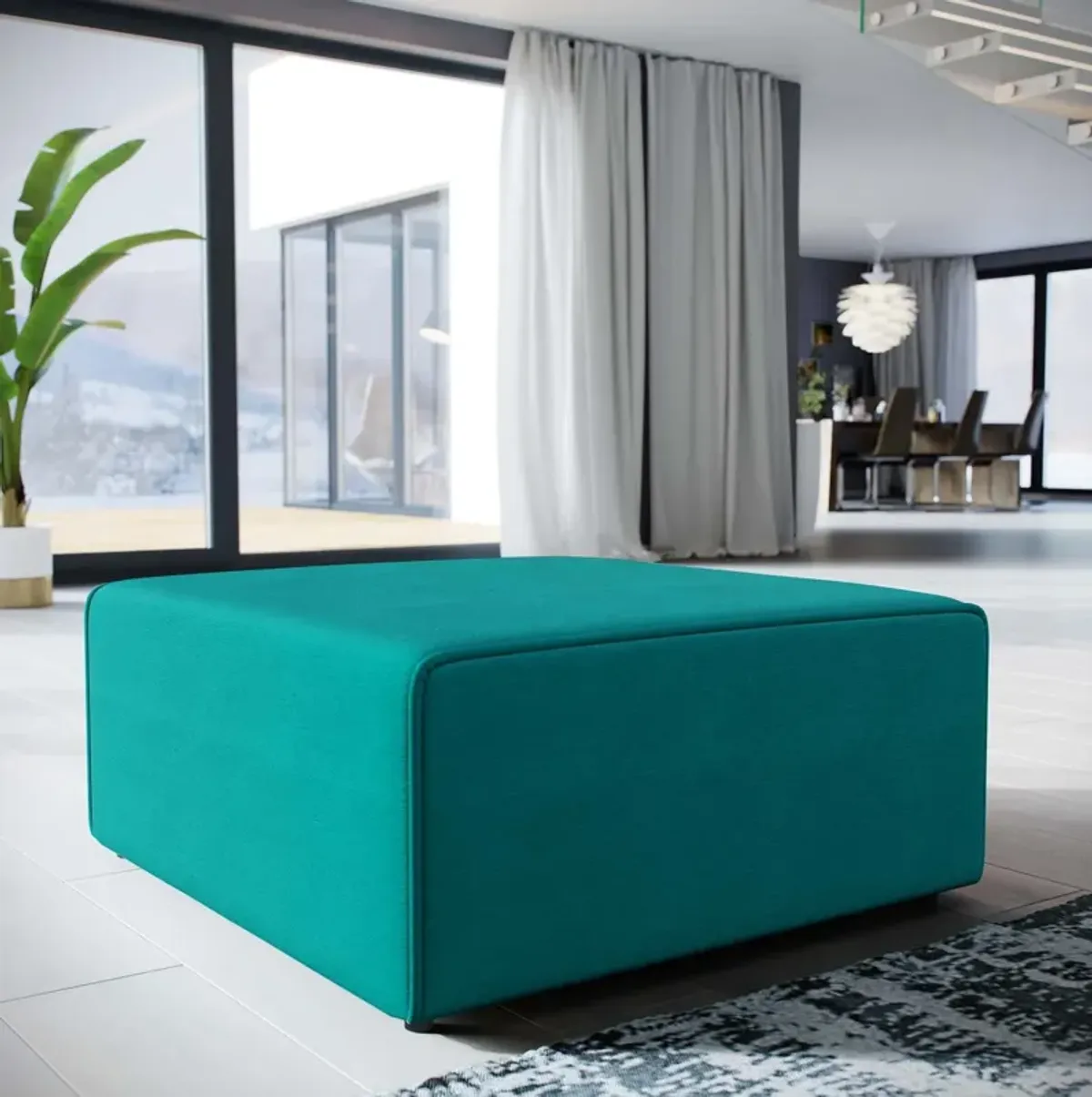 Modway Mingle Polyester Upholstered Generously Padded Ottoman, Blue Fabric