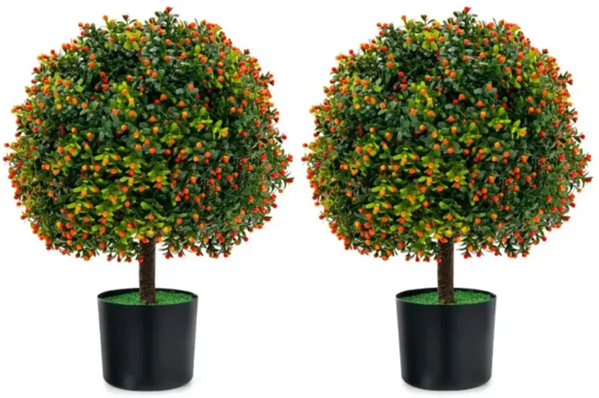 Hivvago 2-Pack Artificial Boxwood Topiary Ball Tree with Orange Fruit