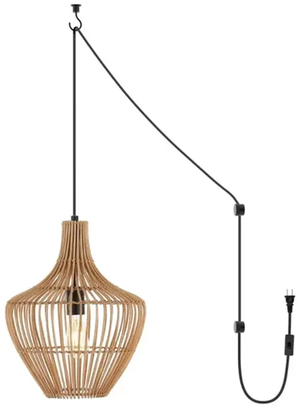 Lucas 1-Light Farmhouse Coastal Rattan 180" Cord Plug-In or Hardwired LED Pendant