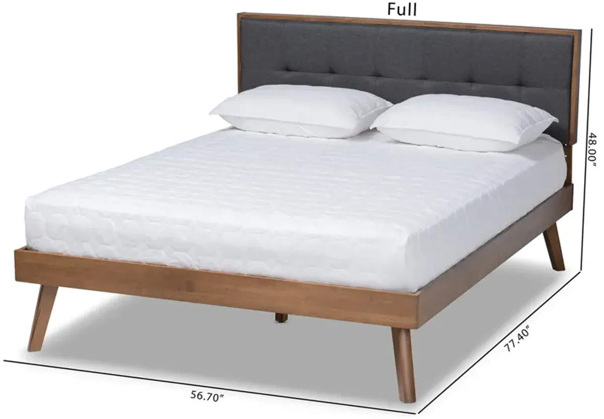 Baxton Studio Alke Mid-Century Modern Dark Grey Fabric Upholstered Walnut Brown Finished Wood King Size Platform Bed