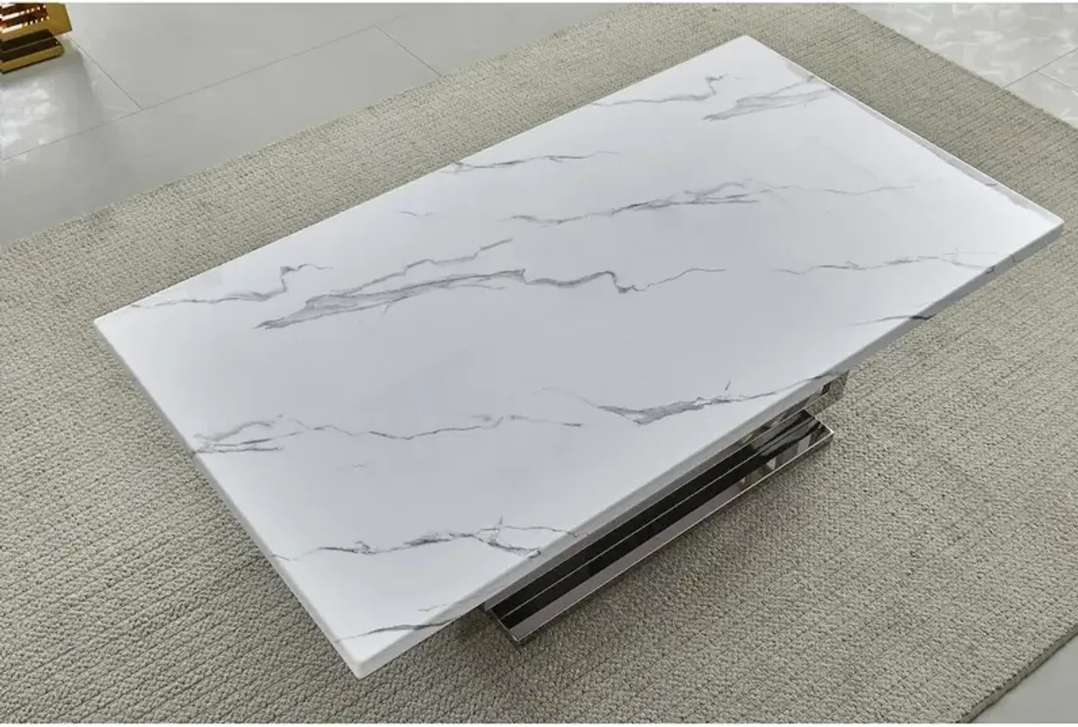 White marble top end table with gold color stainless steel base