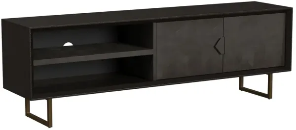 Marcel TV Media Entertainment Console,  2 Doors,  Charcoal Black, 70 Inch - Benzara