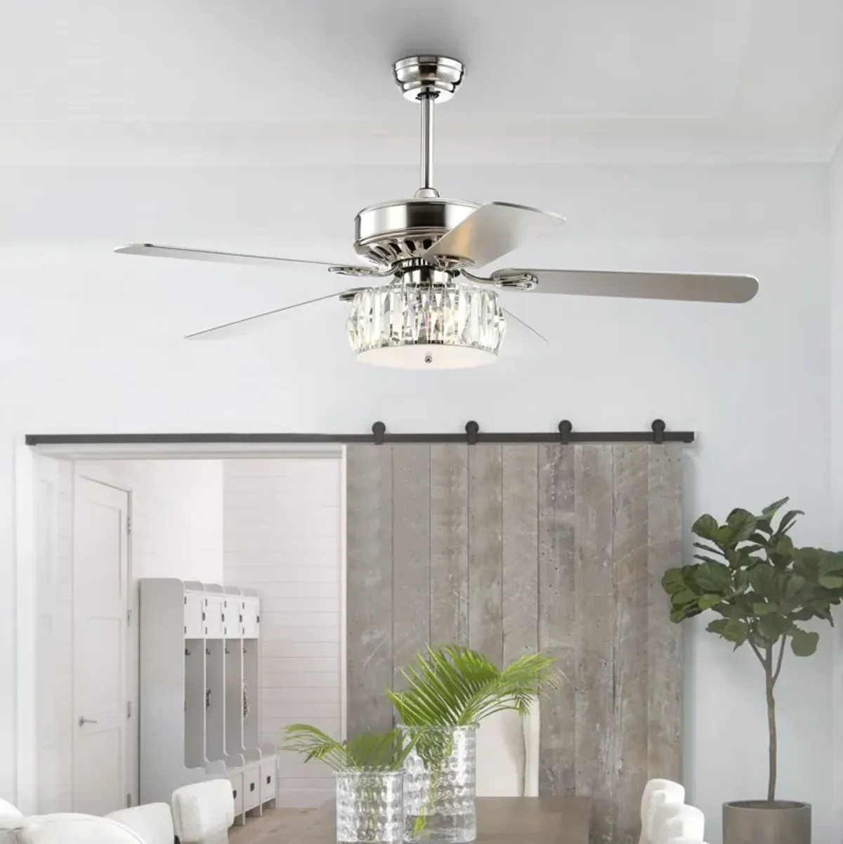 Mandy 3-Light Crystal Prism Drum LED Ceiling Fan With Remote