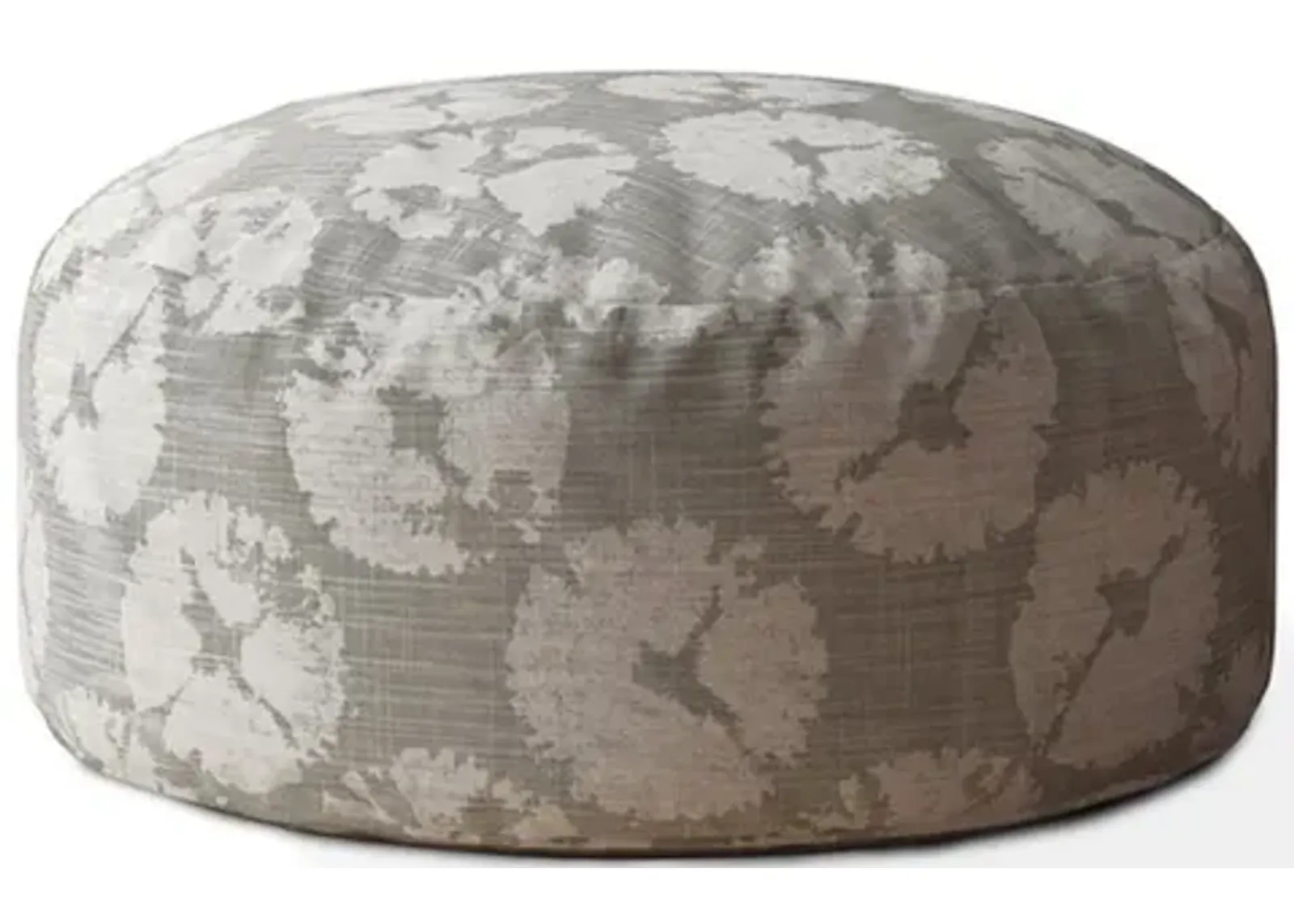 Homezia 24" Grey Canvas Round Floral Pouf Ottoman