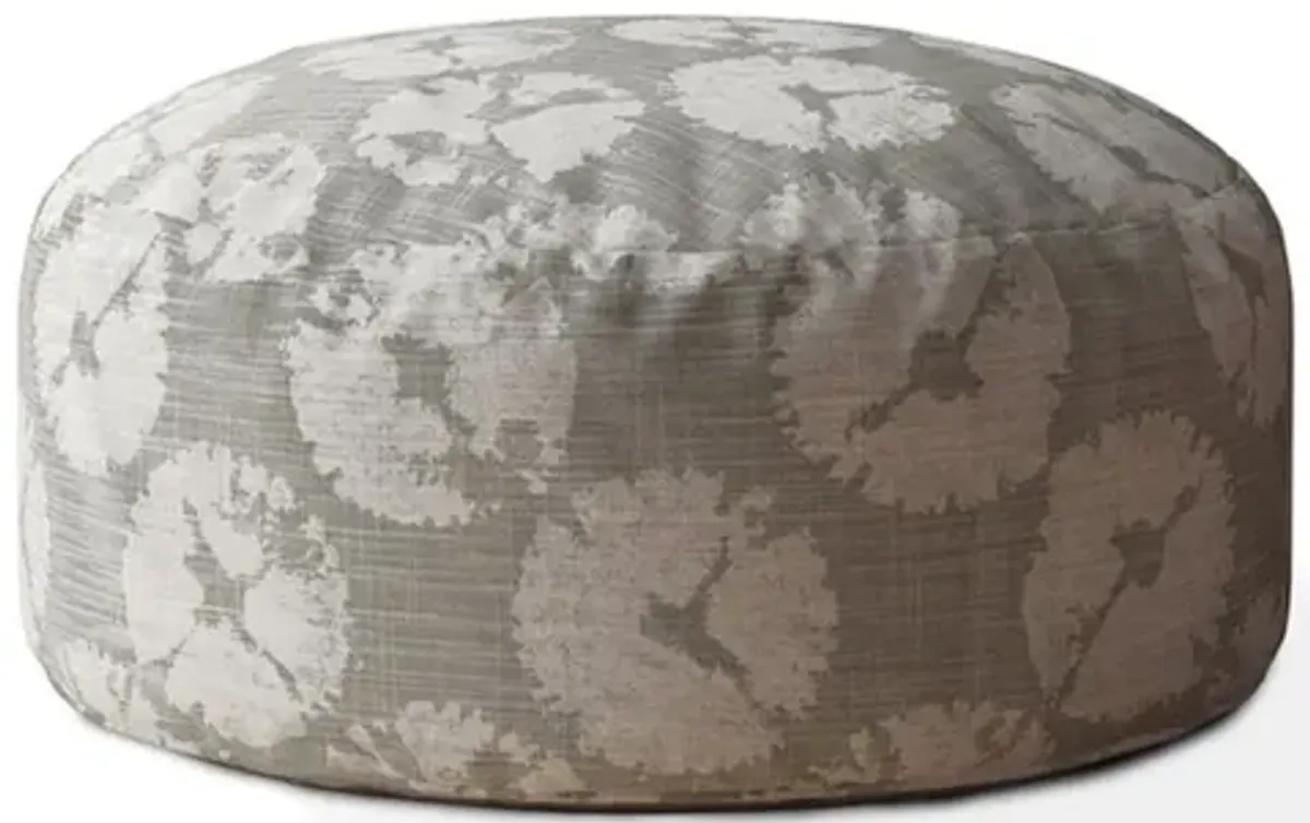 Homezia 24" Grey Canvas Round Floral Pouf Ottoman