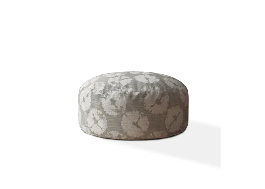 Homezia 24" Grey Canvas Round Floral Pouf Ottoman