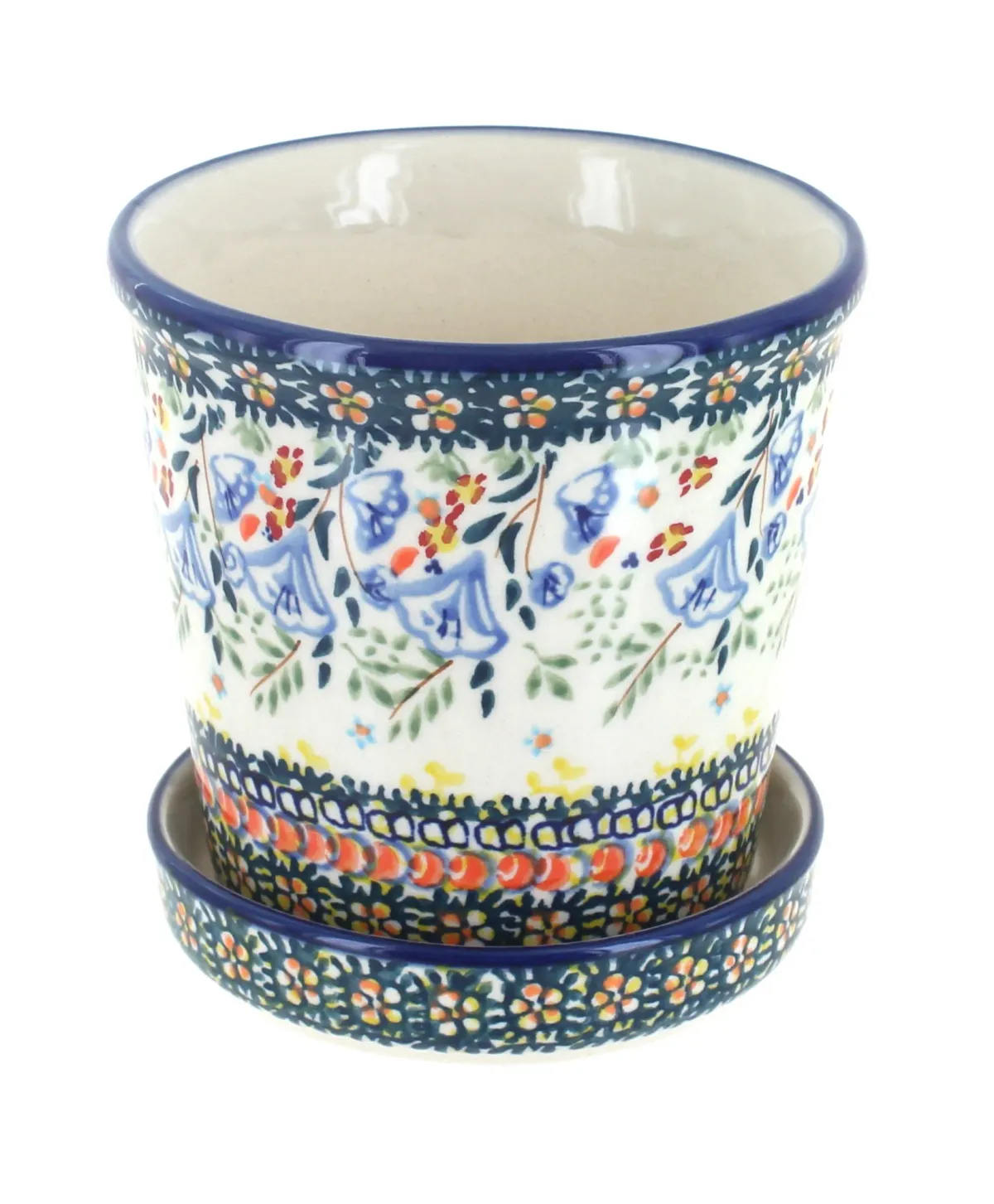 Blue Rose Polish Pottery Sage Floral Flower Pot