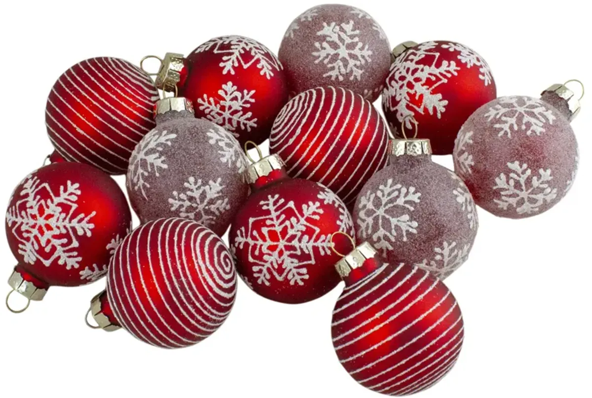 Set of 12 Red Glass Christmas Ornaments 1.75-Inch (45mm)
