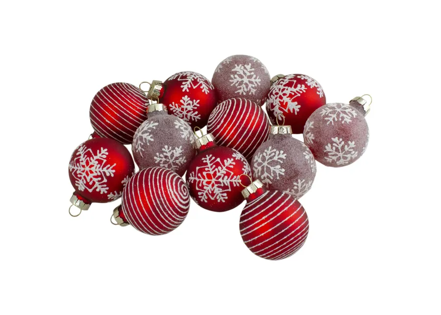 Set of 12 Red Glass Christmas Ornaments 1.75-Inch (45mm)