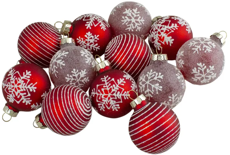 Set of 12 Red Glass Christmas Ornaments 1.75-Inch (45mm)