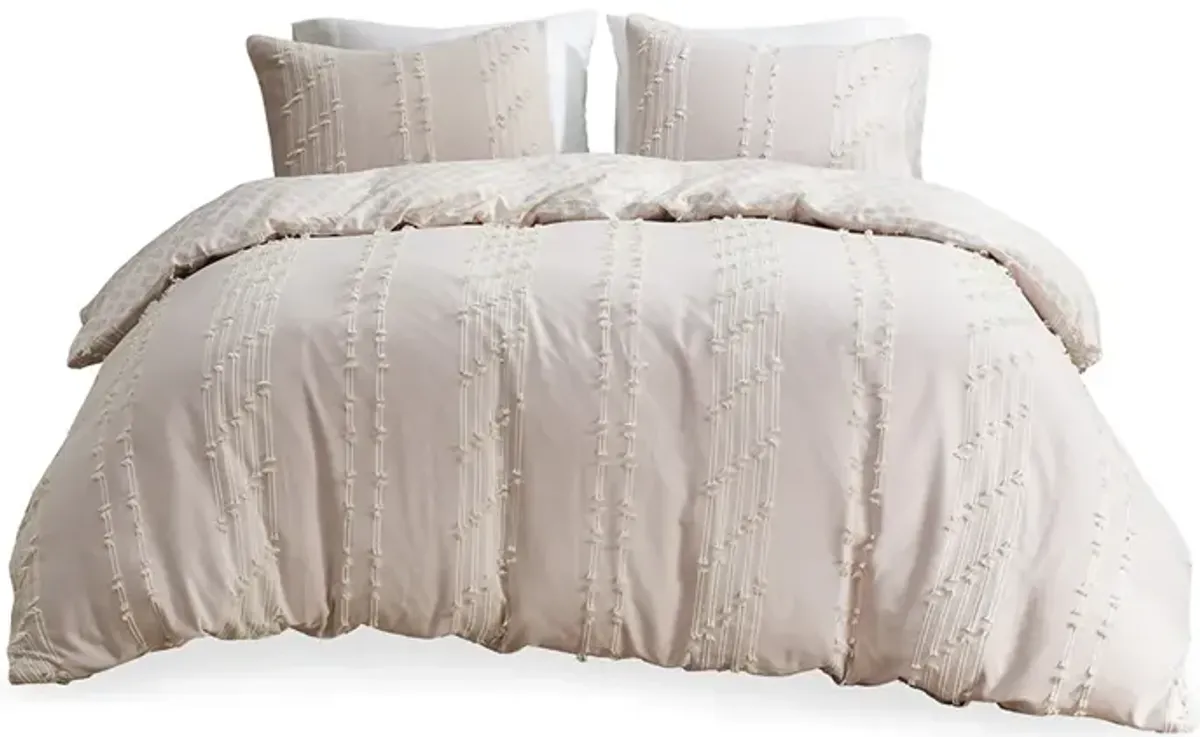 Gracie Mills Trujillo 3-Piece Embroidered Stripes Cotton Jacquard Comforter Set