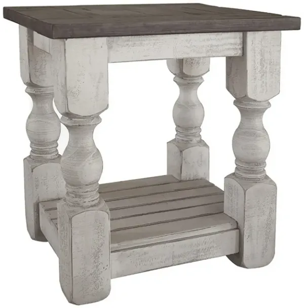 Benjara Side Suga 24 Inch Chairside Table, Baluster Posts, Pine Wood, Ivory and Gray