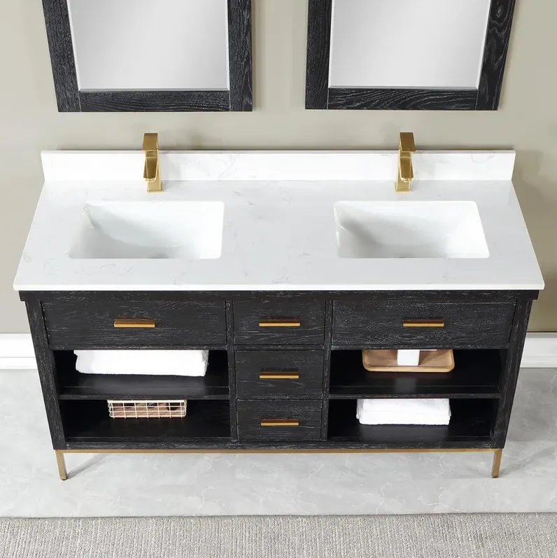 Altair 60 Double Bathroom Vanity Set in Black Oak with Mirror