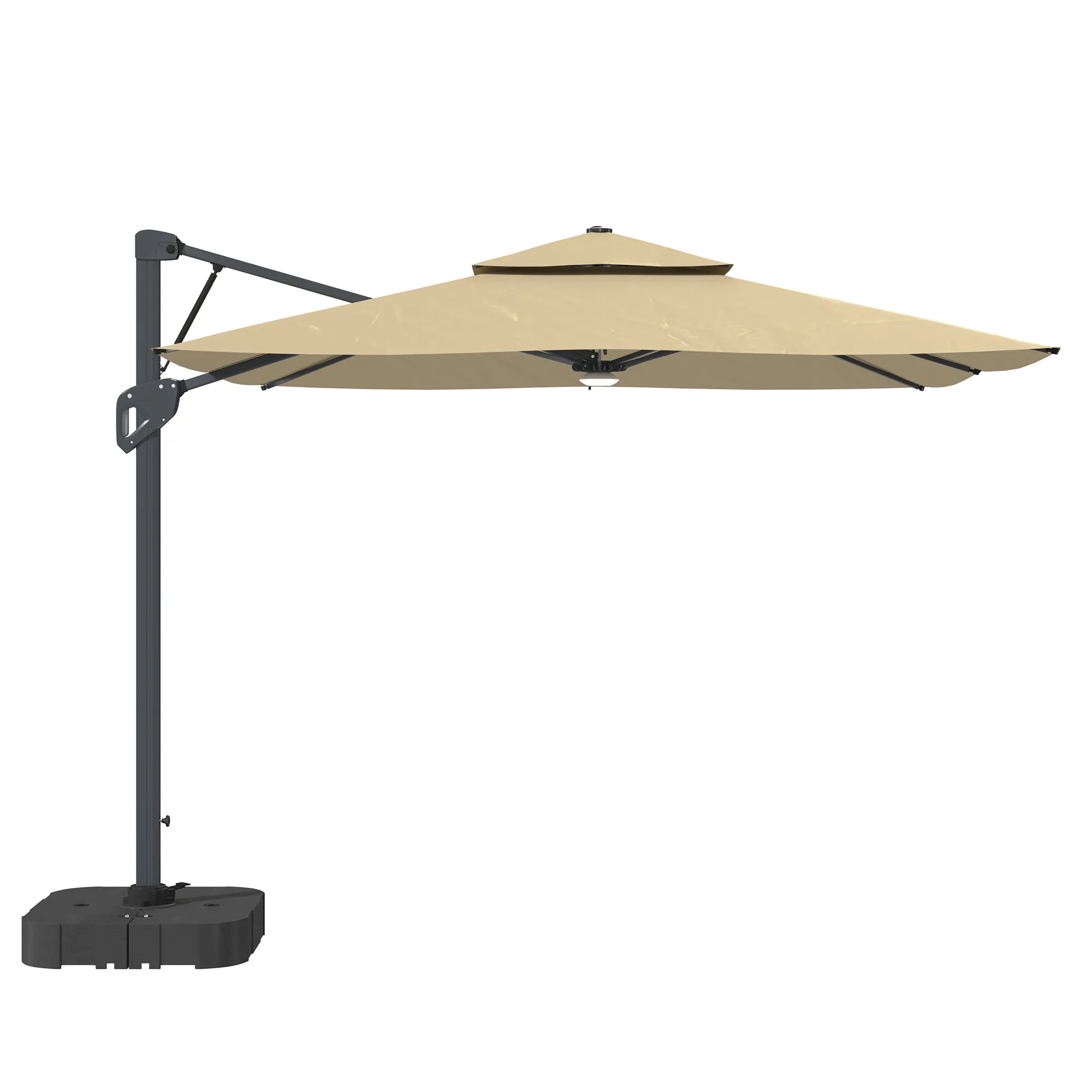 MONDAWE 10ft Square Solar LED Offset Cantilever Outdoor Patio Umbrella with Bluetooth Speaker and Included Base