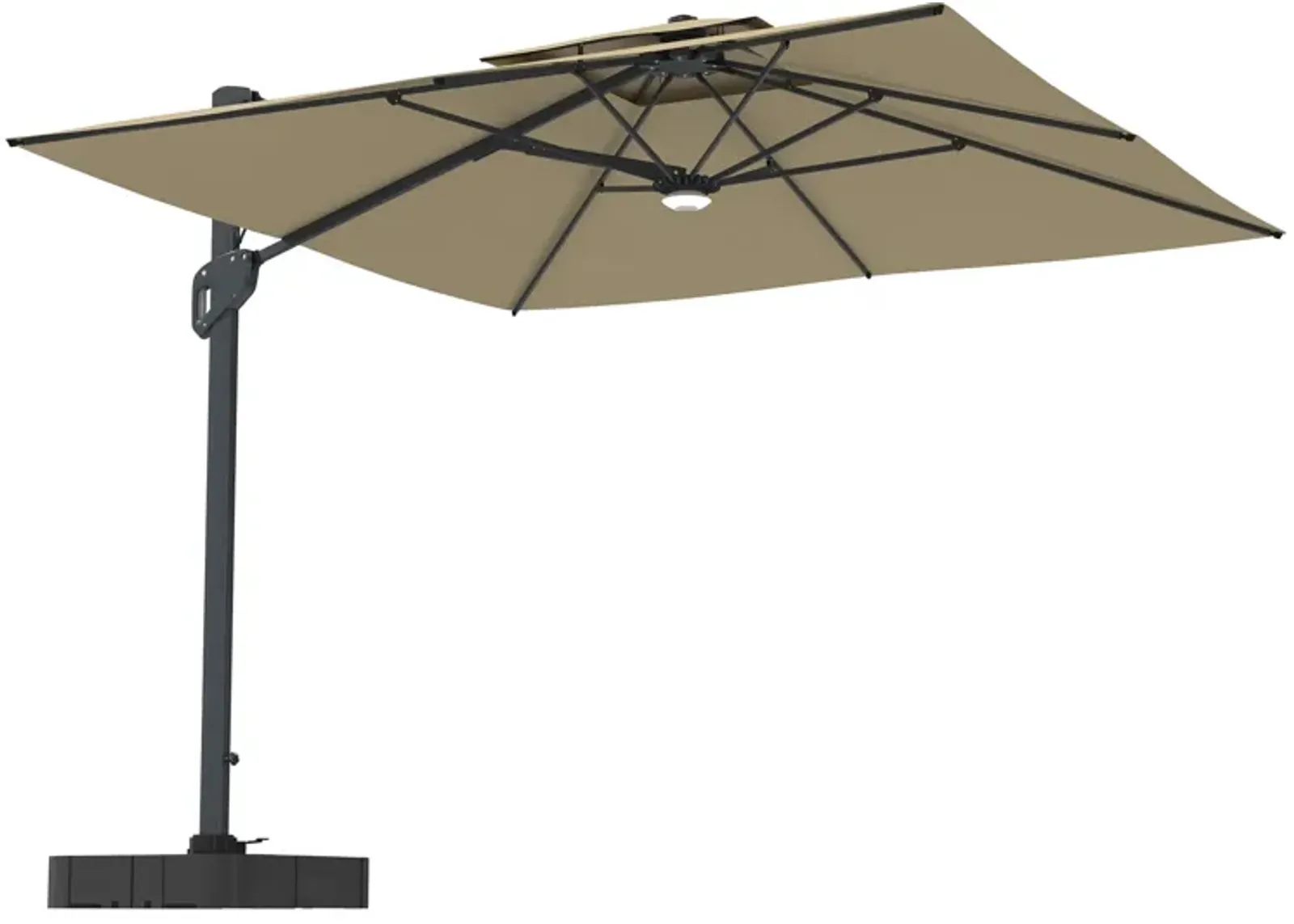 MONDAWE 10ft Square Solar LED Offset Cantilever Outdoor Patio Umbrella with Bluetooth Speaker and Included Base