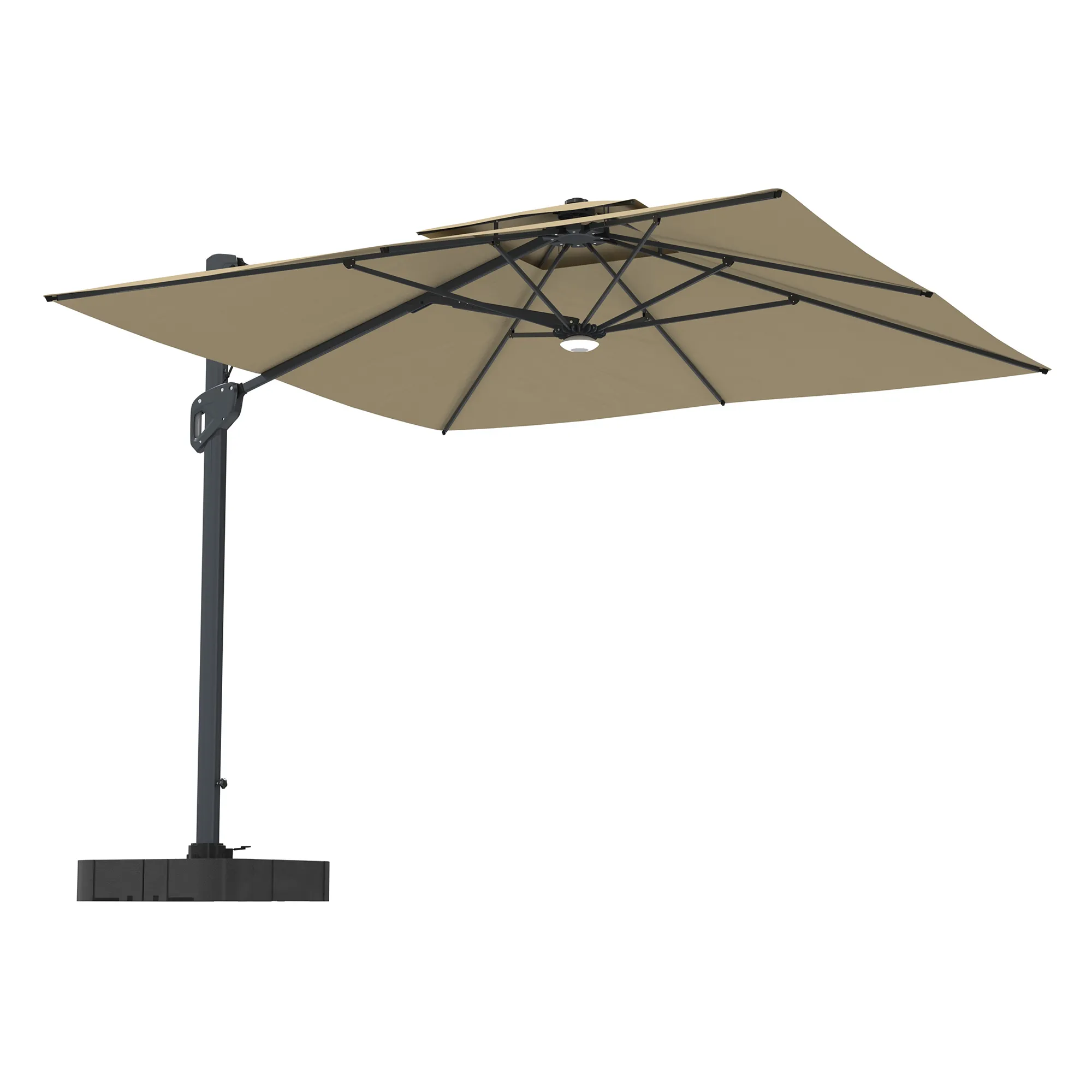 MONDAWE 10ft Square Solar LED Offset Cantilever Outdoor Patio Umbrella with Bluetooth Speaker and Included Base