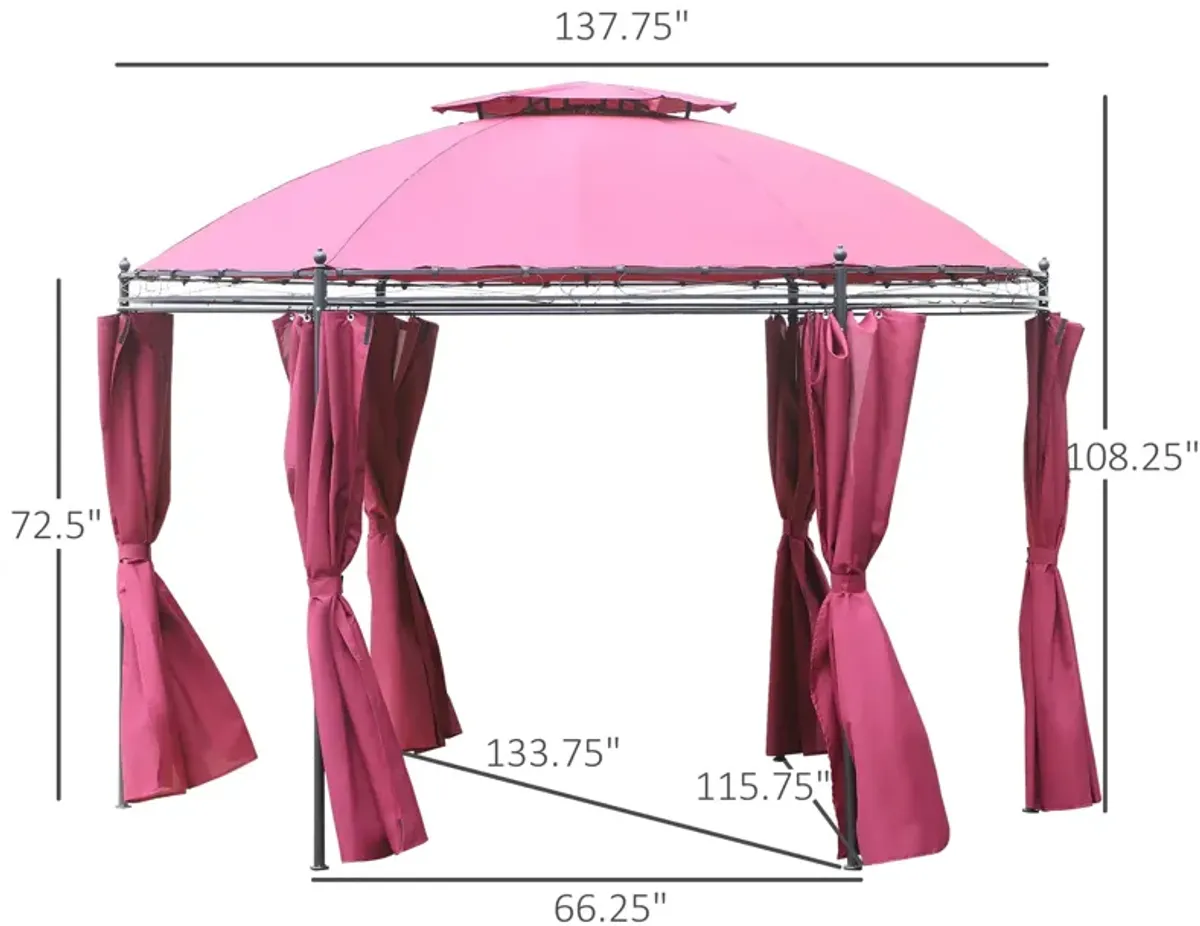 Wine Red Patio Pavilion: 11.5' Steel Gazebo with Double Roof & Curtains