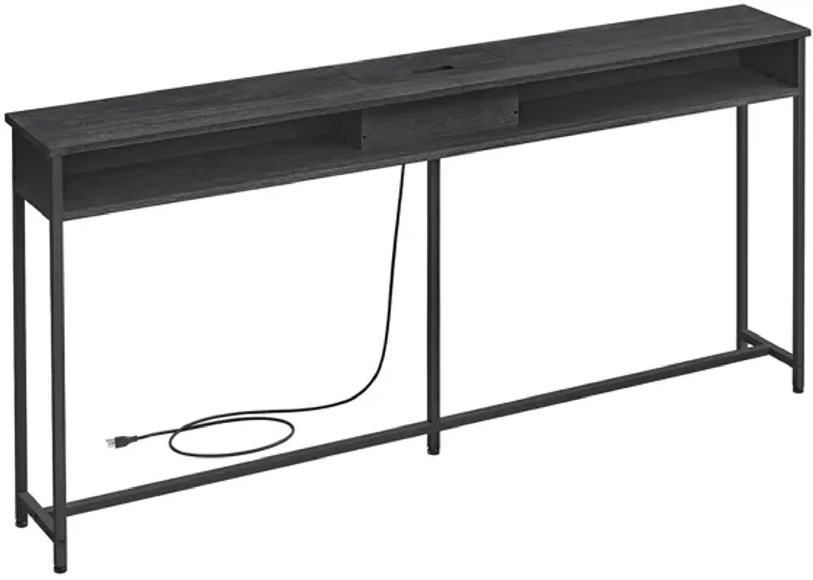 70 Inch Console Table with Outlet and Shelves