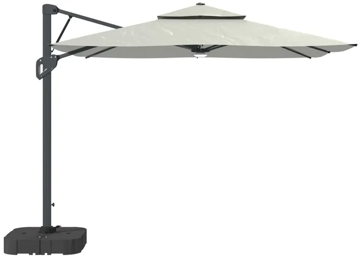 MONDAWE 10ft Square Solar LED Offset Cantilever Outdoor Patio Umbrella with Bluetooth Speaker and Included Base