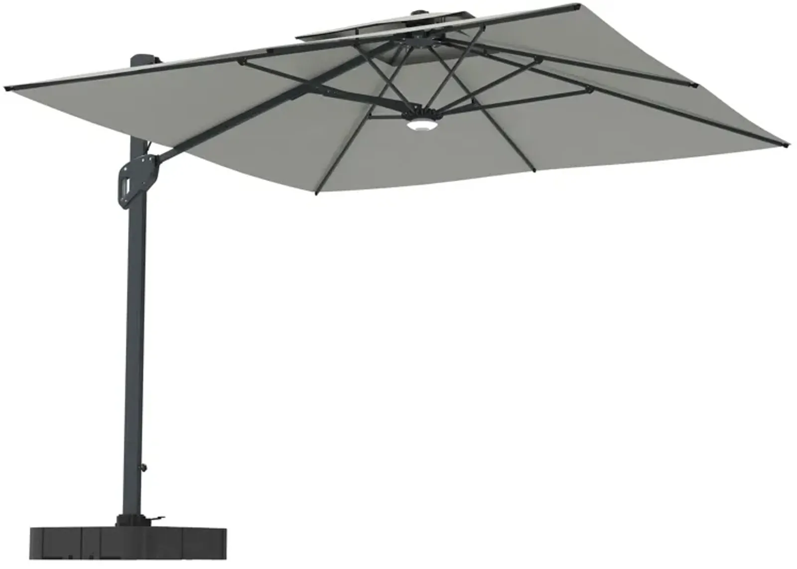 MONDAWE 10ft Square Solar LED Offset Cantilever Outdoor Patio Umbrella with Bluetooth Speaker and Included Base