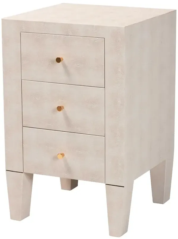 Baxton Studio Leyna Modern Beige Faux Shagreen 3 Drawer End Table
