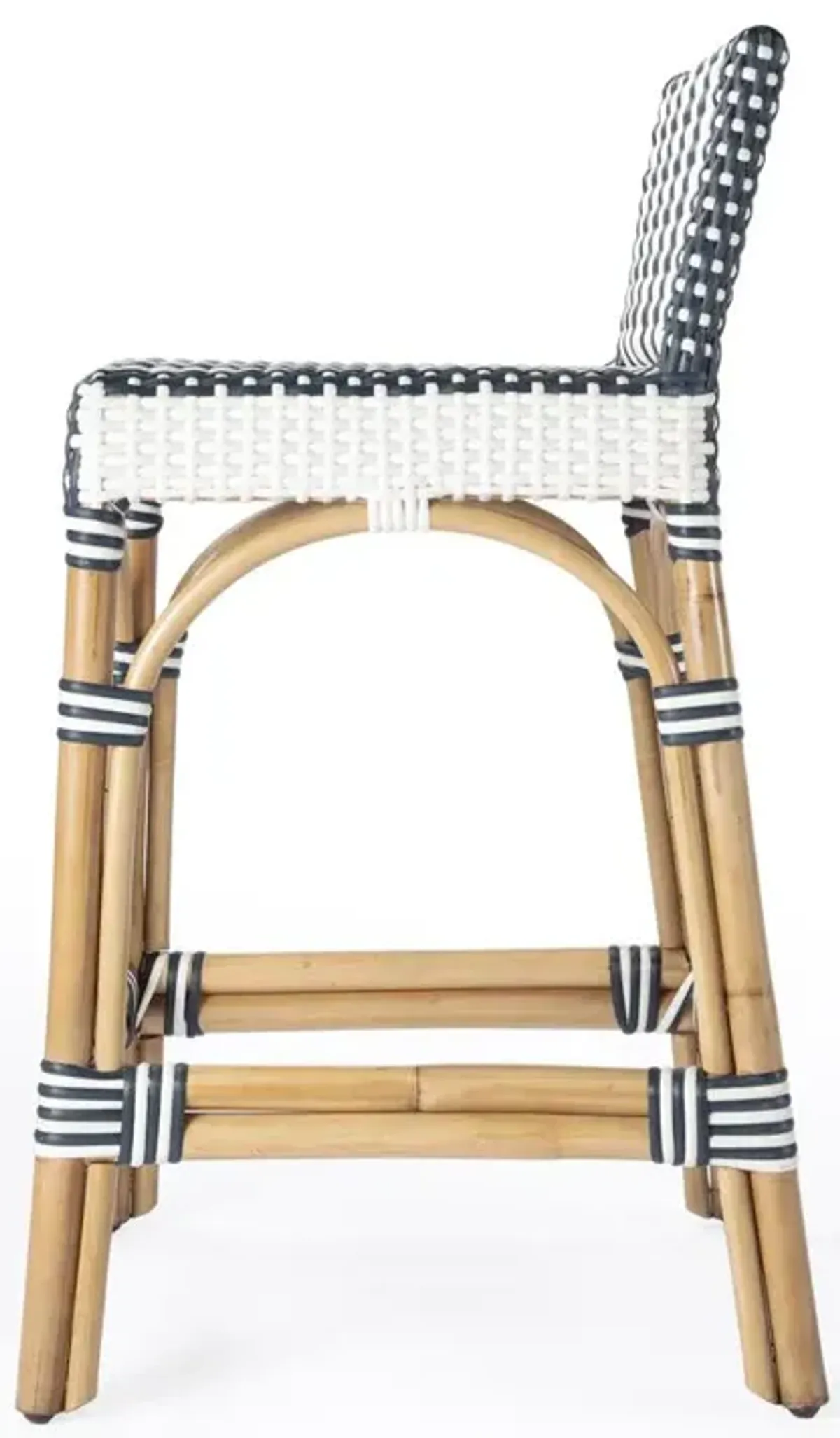 Belen Kox Blue & White Rattan Low Back Counter Stool, Belen Kox