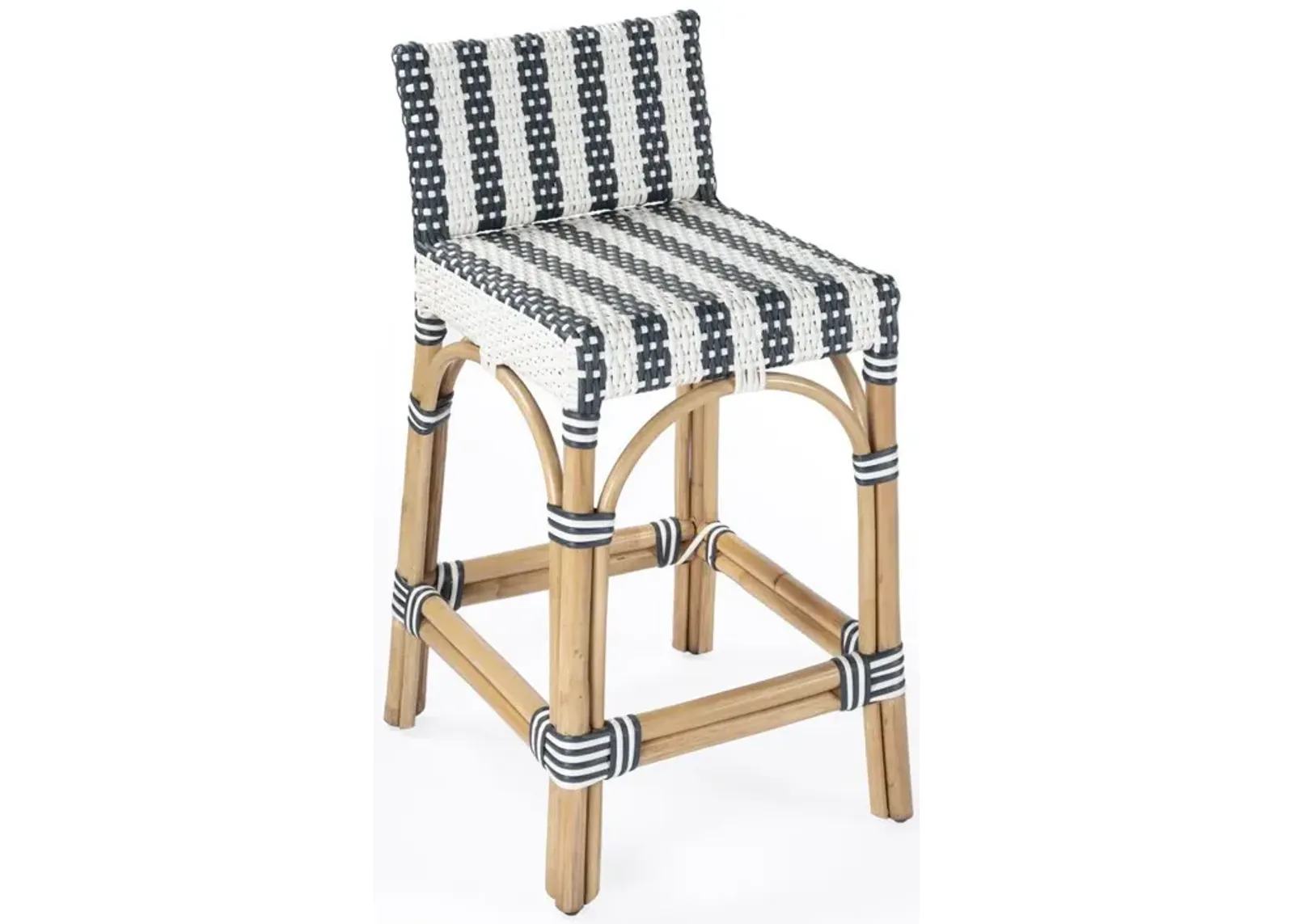 Belen Kox Blue & White Rattan Low Back Counter Stool, Belen Kox