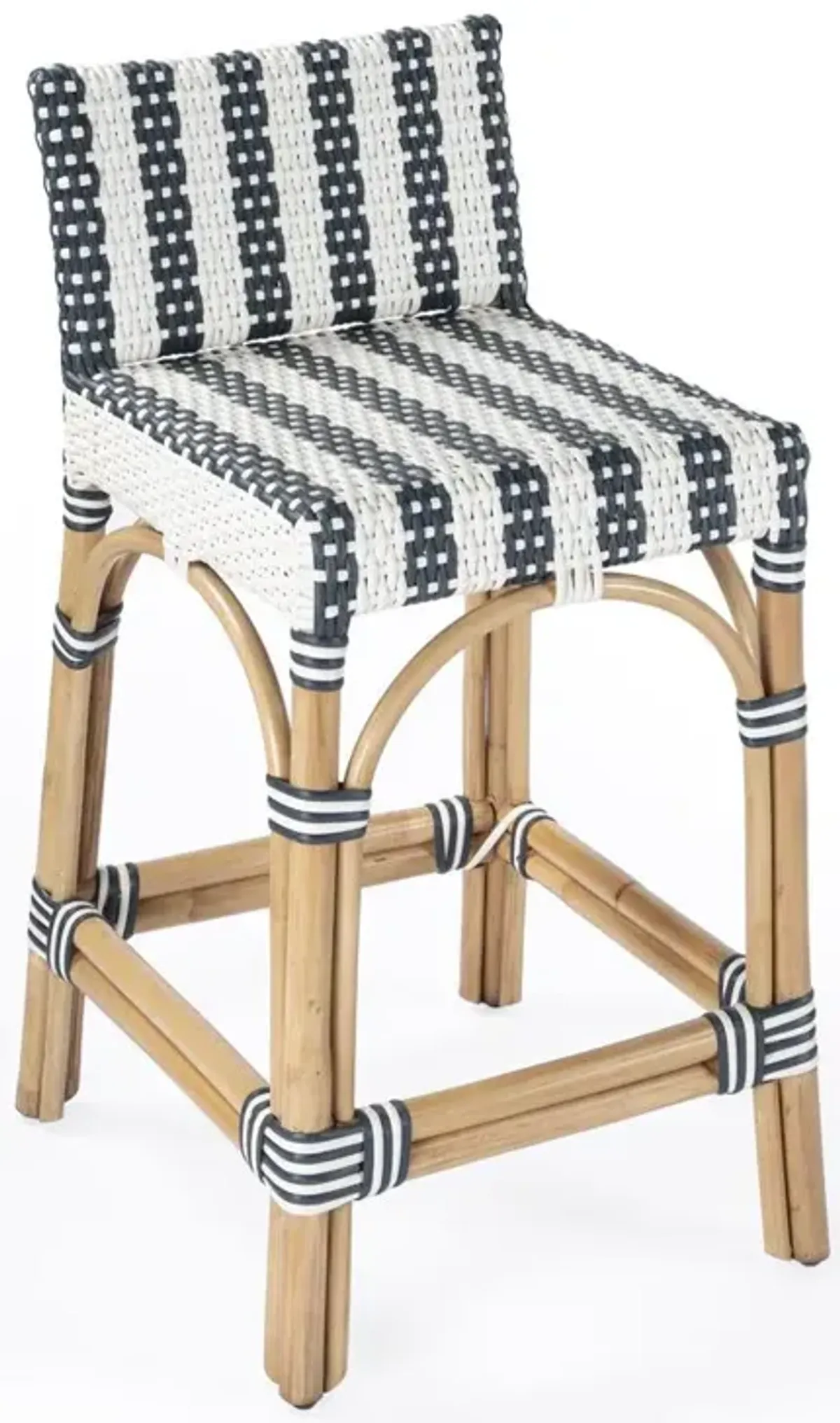 Belen Kox Blue & White Rattan Low Back Counter Stool, Belen Kox