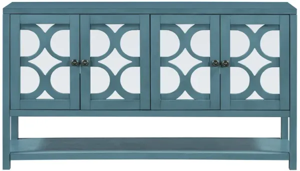 TREXM Elegant Retro Console Table/Storage Cabinet/Sideboard with Mirrored Doors, Spacious Shelves, and Durable Acacia Wood Legs - Perfect for Living Room, Dining Room, or Entryway (Antique Navy)