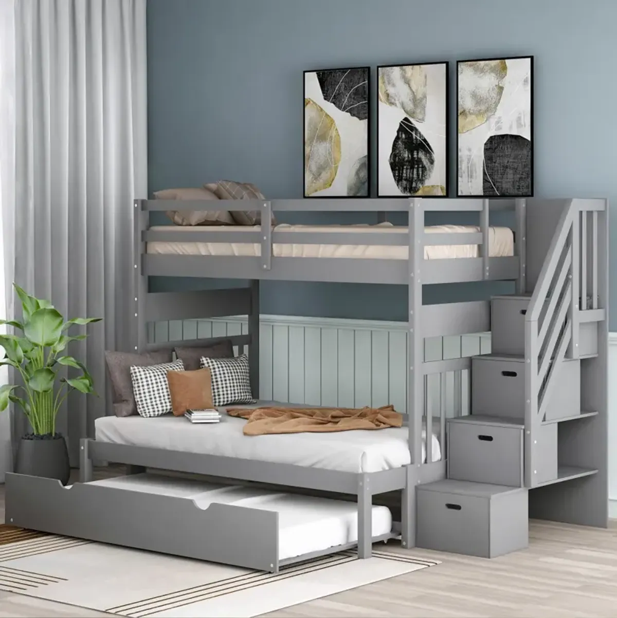 Twin Over Twin/Full Bunk Bed With Twin Size Trundle